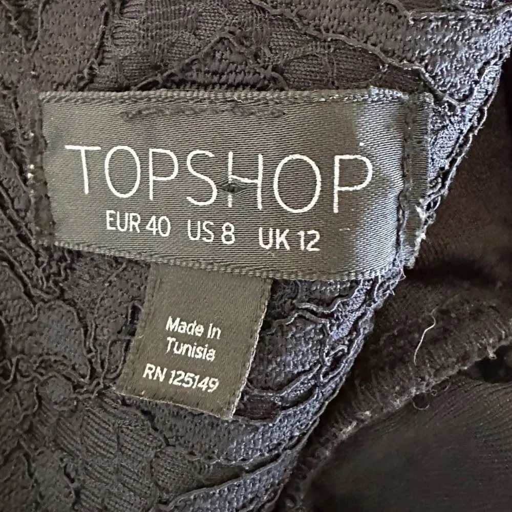 TOPSHOP‎ Black Lace Faux Two Piece Dress With Side Openings 8